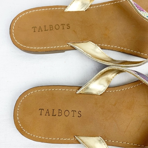 TALBOTS Mari Multicolor Plaid Flip Flop Thong Sandals Gold Trim size 10 - Picture 2 of 10